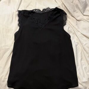 Black Sleeveless Top with Lace Trim